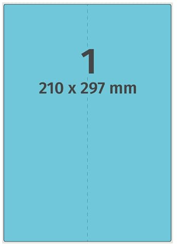 Labelident Laser-Etiketten 210 x 297 mm blau - 1 Etiketten pro A4-Bogen - 100 Etiketten (100 DIN A4 Bögen) geeignet für Laser- & Inkjetdrucker
