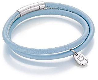 YoungDiamondFashion YDF Original Happy Damen Lederarmband hellblau mit echtem Diamant 0,01 Carat 925 Sterlingsilber Länge 17,5 cm