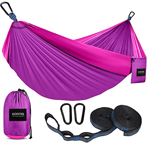 Kootek Camping Hammock 500 lbs Capacity, Portable Hammocks with Tree Straps & Attached Carry Bag, Camping Essentials Gear, Perfect for Outside Indoor Hiking Beach Backpack Travel