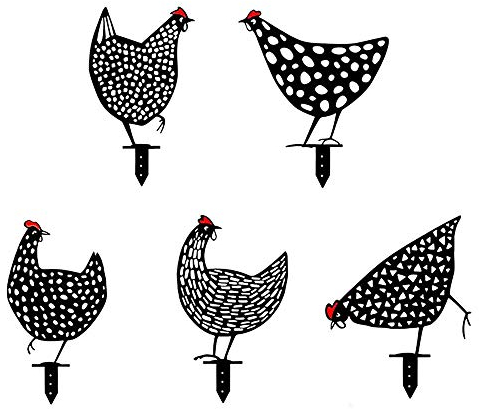 Zueyen 5 Stück Henne Huhn Hof Kunst Dekorative Garten Glück Huhn Dekoration,Huhn Silhouette Hof Zeichen Land Für Rasen Weg Bürgersteig Garten Dekoration