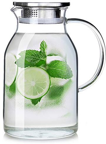 Abdodar 68oz Glass Pitcher with Lid and Handle (2.0L) | High Heat Resistance, Hot/Cold Water & Iced Tea, 2.0L