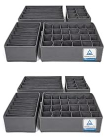 Schubladen Unterwäsche Organizer 8-teilig – Faltbare Aufbewahrungsboxen Stoffboxen für Socken, BH - Schubladeneinsatz für Schrank & Kommode – Platzsparendes Ordnungssystem - grau
