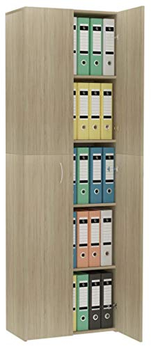 Qnotici Büroschrank Aktenschrank Aktenregal Mehrzweckschrank Ordnerschrank Büro Möbel Bücherregal Sonoma-Eiche 60×32×190 cm Spanplatte