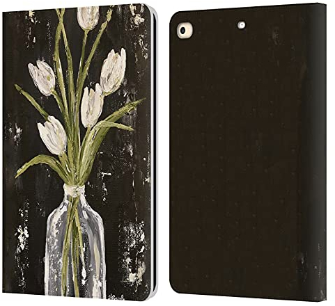 Head Case Designs Officially Licensed Haley Bush White Tulips In Glass Jar Floral Painting Leather Wallet Case Compatible With Apple iPad 9.7 2017 / iPad 9.7 2018