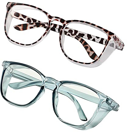 LASMEX Stylish Safety Glasses Goggles for Women Girls Anti-fog Glasses Protective Eyewear Clear Glasses - 2 Pack Blue +Tortoise