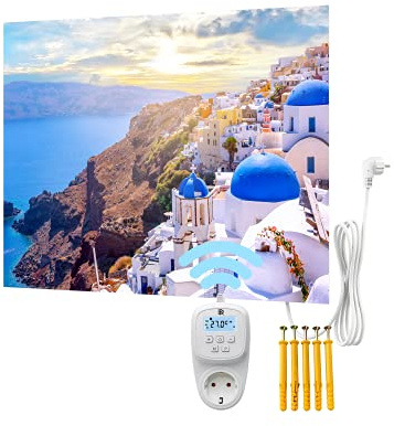 BR Bringer Bild Infrarotheizung rahmenlos 450 Watt & Smart Thermostat - Bildheizung mit UV Druck - 80x60x1,8cm - Santorini, Griechenland