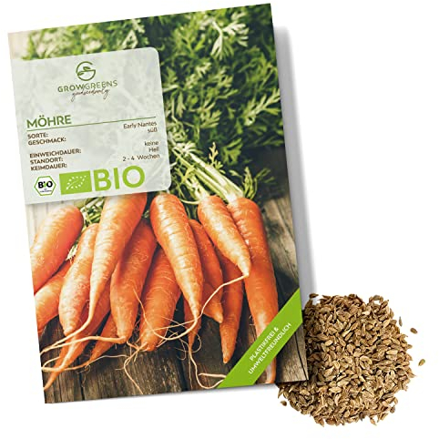 BIO Karotten Samen (Early Nantes, 500 Korn) - Möhren Saatgut aus biologischem Anbau ideal für die Anzucht im Garten, Balkon oder Terrasse