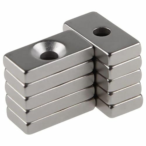 Strong Neodymium Magnets, 10PCS Square Bar Magnets For Arts Crafts Hobbies Whiteboard Fridge and Office (20mm x 10mm x 4mm Hole 4mm)