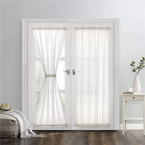 Devola scheibengardine leinenoptik Vorhang scheibengardinen lang modern Unifarbig bistrogardine halbtransparent tür gardinen fensterschal küche gardinen Kurzstores BxH 132x101cm Weiß 1 Stück