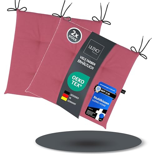 LILENO HOME 2er Set Stuhlkissen Pink (40x40x4,5 cm) - Sitzkissen für | Gartenstuhl, Küche oder Esszimmerstuhl - UV-beständige indoor u. outdoor Stuhlauflage als Stuhl Kissen (Laura FUM)