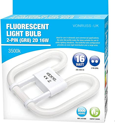 VONRUSS-UK New Fluorescent Light Bulb 2 PIN / 4 PIN Energy Saving 16W Slim LAMP Tube 2D GR8 / GR10Q (2 PIN 16 WATT)