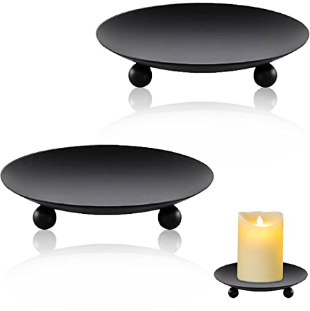 Feliciay 2 Stück Kerzenhalter Stumpenkerzen, Schwarz Kerzenhalter, Duftkerzenfuß Eisen Kreative Dekoration Ornament Kerzentablett, Säule Kerzenständer(Schwarz) - 10cm