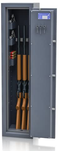 SafeHero Waffenschrank Klasse 0 EN 1143-1 Secureo Hawk 3 | für Langwaffen | Langwaffenschrank mit Schlüsselschloss | Zugelassener, Kurzwaffen + Munition, Graphitgrau, 1251 x 300 x 300