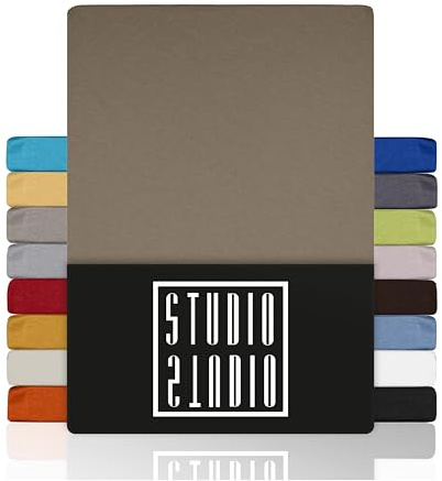 STUDIO Basic Spannbettlaken 180x200cm – Jersey-Spannbetttuch aus 100 % gekämmter Baumwolle – Taupe – Öko-Tex Zertifiziert, bügelfrei & elastisch – für Matratzen 15–25 cm