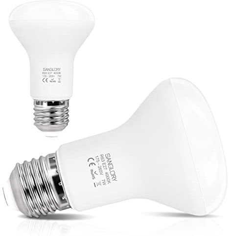 SanGlory E27 LED Lampe Neutralweiß 7Watt, 810 Lumen pro Reflektorlampe E27 | Entspricht 60Watt Glühbrine, E27 LED Birne 4000K, Leuchtmittel LED E27 R63 Reflektor, Nicht Dimmbar, 2 Stück