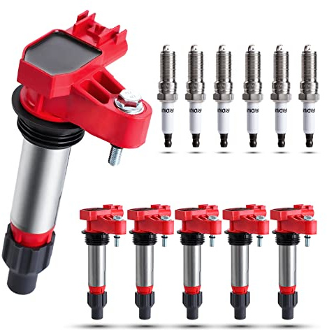 Ignition Coil Pack Compatible with Chevrolet Camaro Equinox Impala Malibu Traverse Buick Cadillac GMC 3.0L 3.6L Replacement For Ignition Coils UF569 41-109 Iridium Spark Plug Set of 6