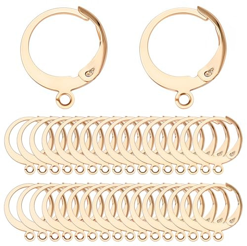 SUNNYCLUE 1 låda 80 st örhängen med spak äkta 18K guldpläterat rostfritt stål huggie ring runda spakar örontrådar spak tillbaka ringar för smyckestillverkning örhängen ryggfynd vuxen 14,5 mm