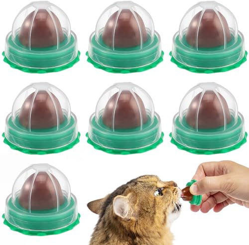 TEHAUX 10Pcs Catnip Balls - Interactive Cat Treats, Wall-Mounted Catnip Licking Candy for Cats, Chews Toy Snacks, Random Flavor, Green, 0.42oz Each