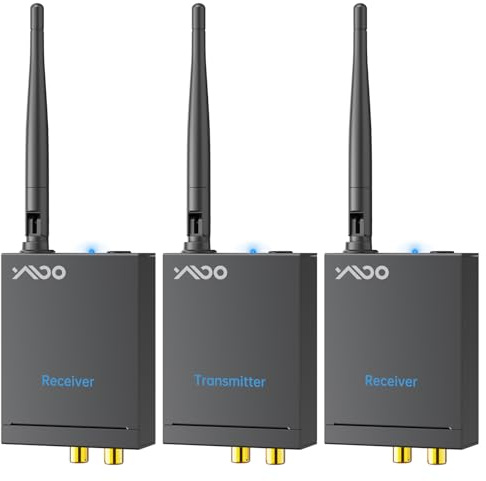 YMOO 3 in 1 Drahtlos Bluetooth Sender Empfänger (1 TX + 2 RX) fur TV, Wireless Audio Transmitter Receiver, 20ms Extrem Niedrige Latenz, 320 Fuß Reichweite, Wireless Audio Adapter für/Lautsprecher/PC