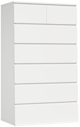 FOTOSOK 7 Drawer Dresser, White Dresser Tall Dresser, 23.6W x 15.7D x 46.7H in White Chest of Drawers with Large Storage Space for Home