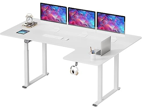 Dripex Schreibtisch höhenverstellbar elektrisch 180x110cm, L-förmiger höhenverstellbar mit Dual Motor, Eckschreibtisch Standing Desk mit 4 Beinen für Super Stabilität, Spleißbrett, weiß