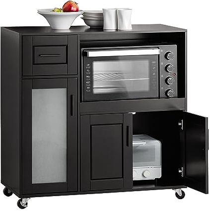 SoBuy Küchenwagen Mikrowellenschrank, Kücheninsel mit Rädern, Mobili Küchenwagen, Mikrowellenständer, Carrello Mobile für Esszimmer und Büro B88,5 x H89 x T40 cm Schwarz FSB78-SCH
