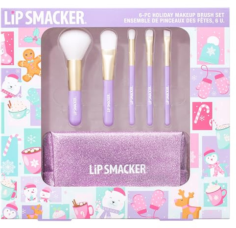 Lip Smacker Holiday Makeup Brush Set, Set di Pennelli di Trucco per Bambina, include 6 Pennelli per Trucchi, contiene Blush Cremoso, Ombretti e Matita Occhi, per un Look Creativo