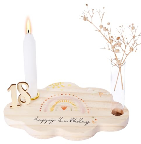 Geburtstagsteller aus Holz mit Kerzenhalter Kunststoff Reagenzgläser Jahreszahlen 0-9 Gästebuch Geburtstag Geburtstagsdeko Geburtstagsgeschenk für Jungen Mädchen Erwachsene