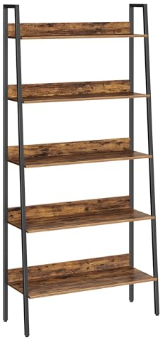 VASAGLE LLS129B01 Leiter-Regal, schmal, 5 Ebenen, für Büro, Zuhause, Wohnzimmer, Schlafzimmer, Küche, Industrie, rustikales Braun und Schwarze Tinte