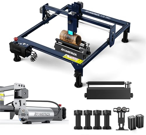 ATOMSTACK A10 Pro Laser Engraver mit R3 PRO Rotationswalze, Air Assist Set, 50W Gravur Schneidemaschine für DIY Holz Metall Bastelpapier Acryl Leder