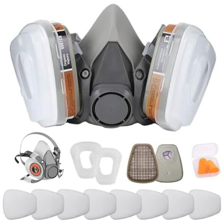 ANUNU Maschera di protezione respiratoria riutilizzabile, respiratoria chimica con filtri per vernice a gas per resina epossidica