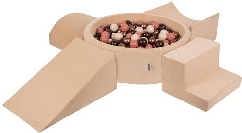 KiddyMoon Parque Terciopelo Infantil De Espuma con Rodondo Piscina De Bolas Piscina (200 Bolas) + Version 5 para Niños, Beige De Arena: Marrón/Cobre/Beige Pastel/Salmón