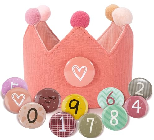 Corona di Compleanno per Bambini, Cappellini Corona di Tessuto con Numeri Intercambiabili da 0 a 9, Cappelli da Festa Decorazioni Compleanno per Ragazzi e Ragazze