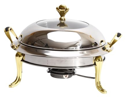 Sharplace Warmhaltetablett für Speisen, Chafing Dish, Mehrzweck, mit Gestell, Shabu Shabu Hot Pot, Camping-Spirituskocher, Suppentopf für Küche und Camping, Gold