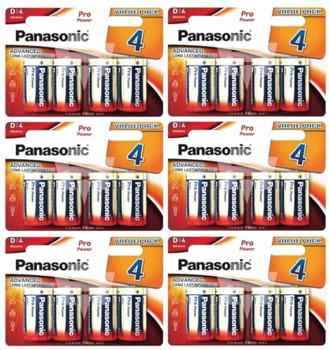 PANASONIC - Lote de 6 ampollas de 4 pilas alcalinas Pro Power Gold LR20/D - 1,5 V
