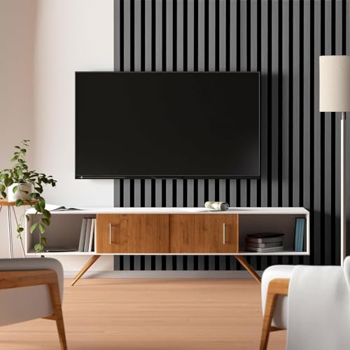 Wall Panel Wood Slat Oak Walnut | Decorative Wooden Panelling 3D Slatted Acoustic Sound Absorbing Ceiling or Wall Slats 240 x 60 cm (Charcoal)
