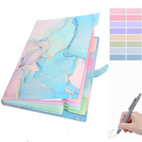 Fächermappe A4,Mappe Mit 5 Fächern,Dokumentenmappe A4 Mit Etiketten,Ordnungsmappe Mappen Ordnersystem, 12 durchsichtige Geldumschläge, 14 Monatsplaner Haftnotizen (Fächermappe flower blue)
