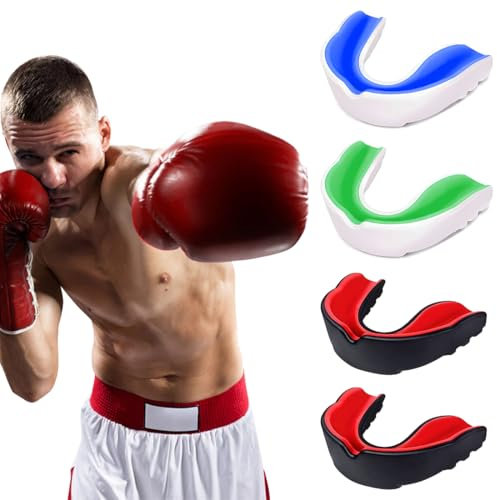 4 Stück Sport Zahnschutz mit Mundschutz Kasten, Doppelschichtiger Mundschutz Schmale Passform,Für alle Vollkontakt-Sportarten einschließlich Rugby, Boxen, Kampfsport, Hockey, MMA, Taekwondo