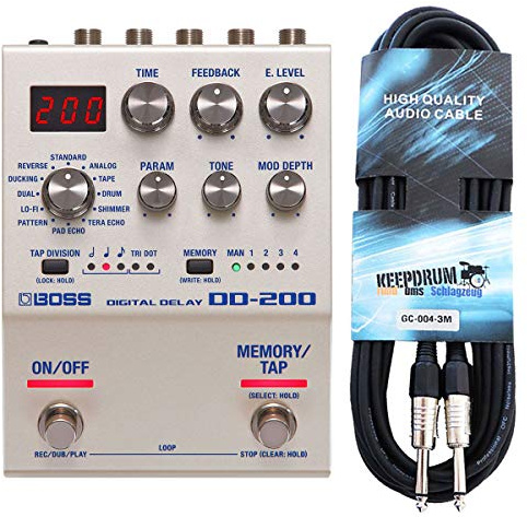 Boss DD-200 Digital Delay Effekt-Gerät + keepdrum Klinken-Kabel 3m