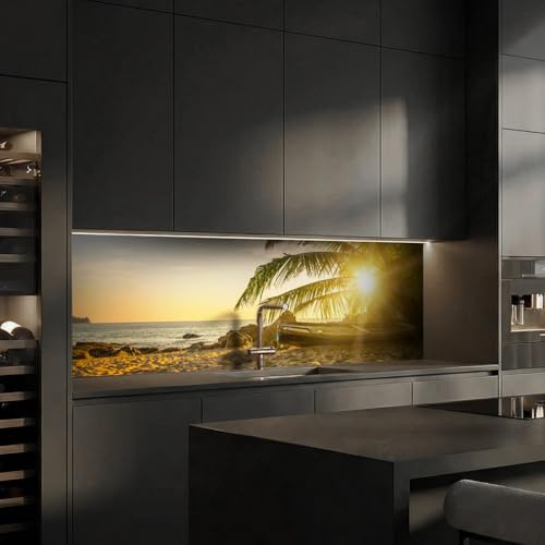 Dedeco Küchenrückwand Motiv: Strand V1, 5mm Hartschaum Kunststoffplatte PVC als Spritzschutz Fliesenspiegel zum Aufkleben Wandschutz wasserfest, UV-Lack matt, alle Untergründe, 240 x 60 cm