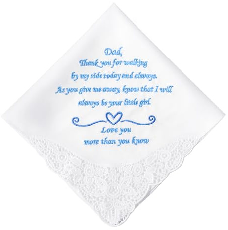HOULIFE Besticktes Spitzen-Hochzeits-Taschentuch, 60er Jahre, Baumwolle, Weiß, Einstecktuch für Braut, Bräutigam, Hochzeitsgeschenk, 32 x 32 cm, Papa, 1 Stück, 38