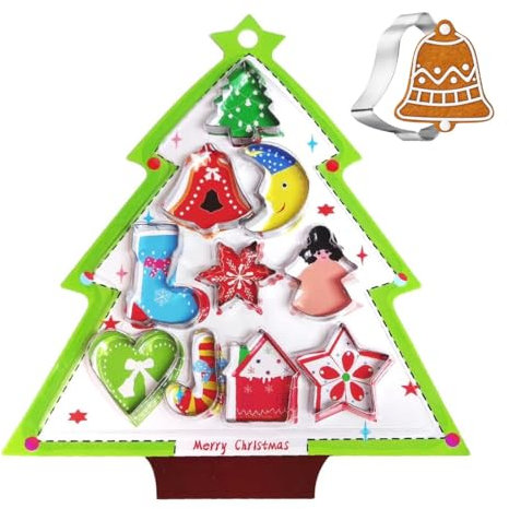 Formine Biscotti Natale Set di 10, in acciaio inox, per Babbo Natale, stampi biscotti natale, fiocco di neve, forme biscotti natale, albero di Natale