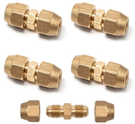 Sxutop Lot de 4 Raccords Doubles pour Tuyaux en Cuivre 1/4 Raccord Tuyau en Cuivre Sans Soudure Raccord Liaison Frigorifique pour Rallonge Tube Climatisation, Tuyau cuivre de 6.35 à 6 mm