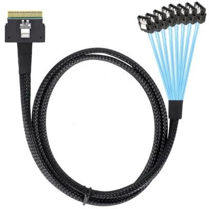 chenyang SlimSAS Host/RAID a SATA, Slim SAS 4.0 SFF-8654 8i 74Pin 1 a 8 SATA 7Pin Raid Controller/HDD Cable 0.5M