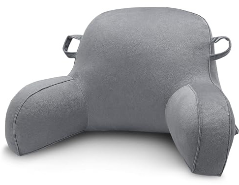 Almohada de Lectura, Cojín Abrazable con Soporte para la Espalda para Sentarse en la Cama, Silla y Sofá, Cojín de Lectura para Adultos, Adolescentes, Almohada de Respaldo con Funda Extraíble (Gris)