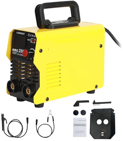 Máquina de soldadura por arco inversor ARC-250, soldador palo 250A con tecnología IGBT, entrada 220V, arranque caliente y funciones anti-stick, portátil para aplicaciones industriales Amarillo