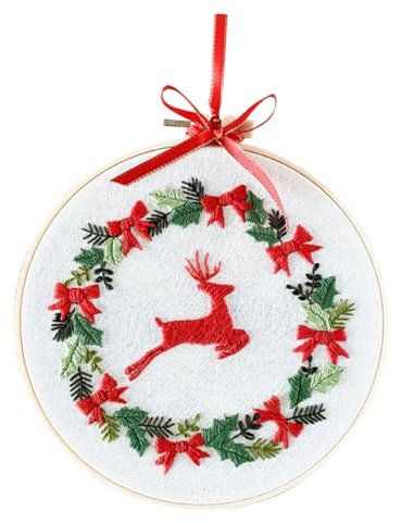 Operitacx Christmas Deer Embroidery Kit Xmas Theme DIY Handcraft Tool Beginners Craft Supplies for Holiday Decoration
