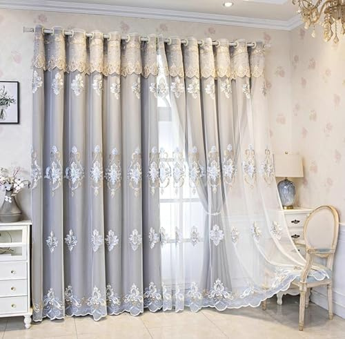 Mesnt Blickdichter Vorhang mit Ösen, Grau 300x270cm Doppelschicht mit europäisch gesticktem Vorhang Blickdicht Thermovorhang Vorhänge Wohnzimmer Schlafzimmer