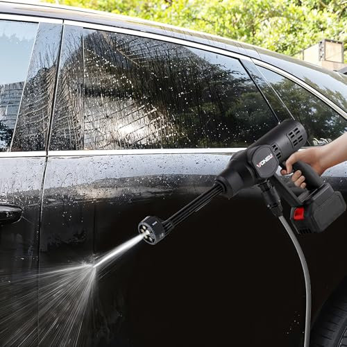 DKIEI Cordless Pressure Washer, 200Bar/2900PSI Bushless Electric Jet Washer Kit With 2 x 3000mAh Batteries & 6 in 1 Multi-Function Nozzle, Portable Washer Cleaner for Car Garden Pet Cleaning, Black