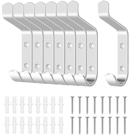 MEIJO 8 Stück Garderobenhaken kleiderhaken Wand Silber Hakenleiste Garderobe Garderobenleiste Wandgarderobe für Schlafzimmer Bad Küche